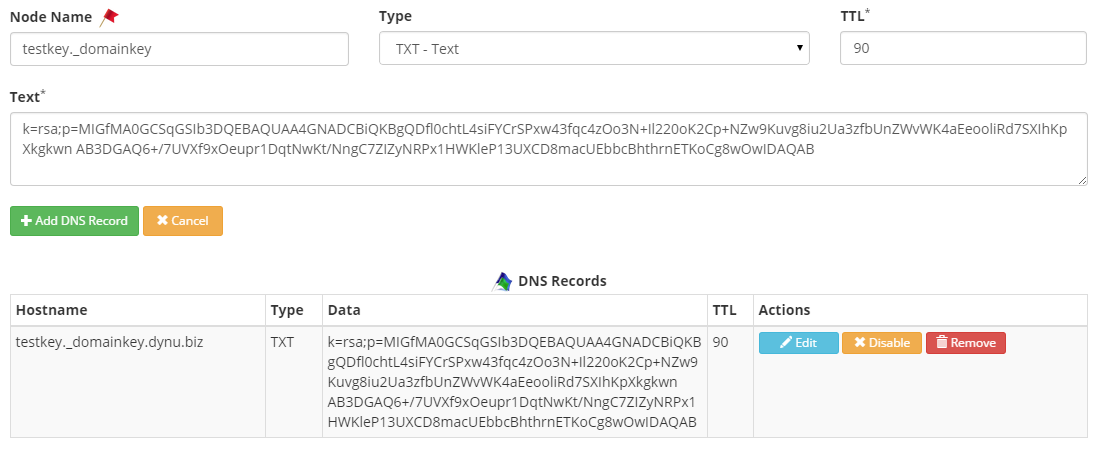 DKIM Record Dynu Dynamic DNS